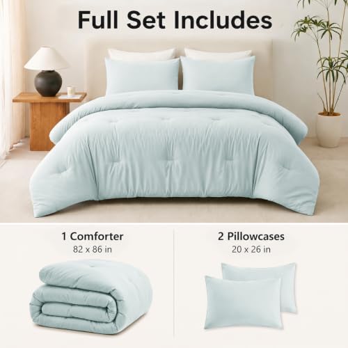 CozyLux Full Comforter Set, 3 Pieces Down Alternative Bedding, Ice Blue