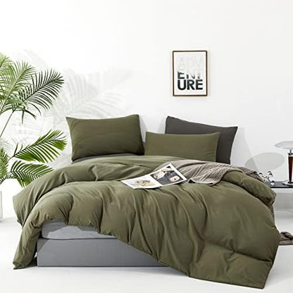 Wellboo Olive Green Comforter Sets Full Size Solid Dark Green Bedding Soft