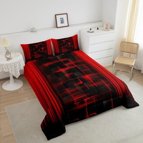 Feelyou Kids Red and Black Comforter Set Ombre Bedding Set Queen Size