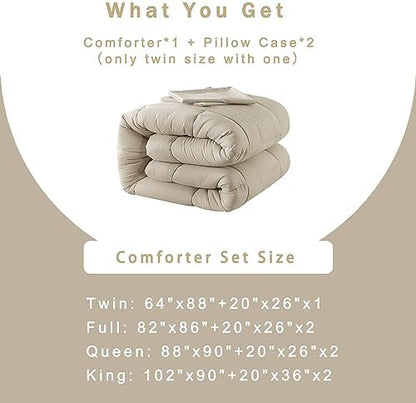 DOWNCOOL King Size Comforter Set -All Season Bedding Comforters Sets with 2 Pillow Cases -3 Pieces Bed Set Down Alternative King Bedding Set -Beige King Comforter Set(102"x90")