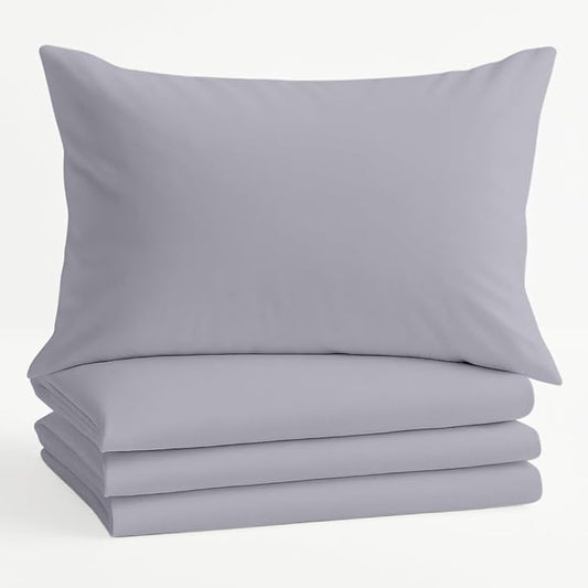 Comfort Beddings Queen Pillowcases Set of 4 – 100% Organic Cotton, 600 Thread Count Sateen, Soft & Comfy Pillow Covers with Envelope Closure, Silver, Queen Size 20 x 30 Inches
