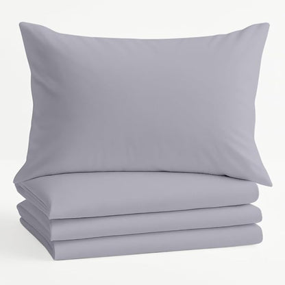 Comfort Beddings King Pillowcases Set of 4 – 100% Organic Cotton, 600 Thread Count Sateen, Soft & Comfy Pillow Covers with Envelope Closure, Silver, King Size 20 x 36 Inches