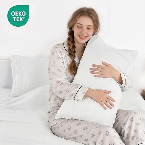 ROSE&RISY White Sheets Queen Sheet Set, Pre-Washed Cotton-Like Brushed Microfiber, 4 Pcs Super Soft Breathable Cooling Bed Sets,Includes 1 Fitted, 1 Flat, 2 Pillowcases (White, Queen)