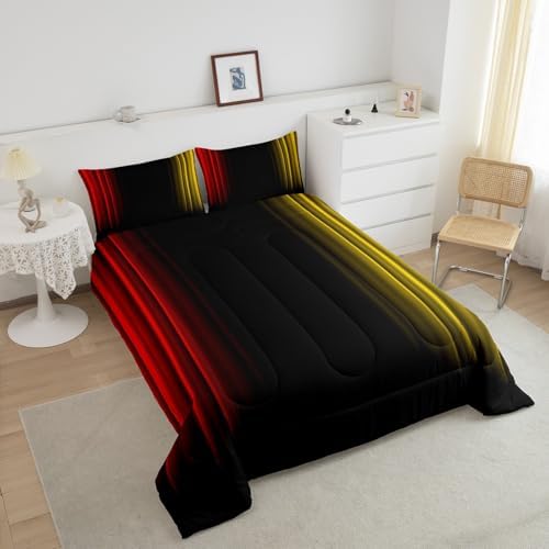 Feelyou Teens Abstract Ombre Decorations Bedding Set for Kids Women Red Yellow and Black Comforter Set Geometric Modern Quilt Set Room 2Pcs Twin Size