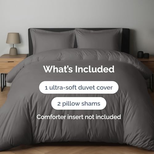 Duvet Cover King Size - Soft 3 Piece with Zipper Closure - Dark Grey