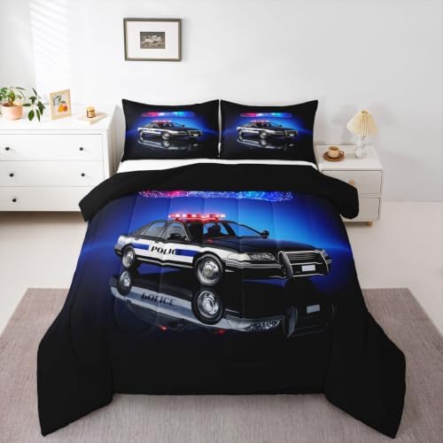Feelyou Kids Police Car Comforter Set Full Size Bedding Set