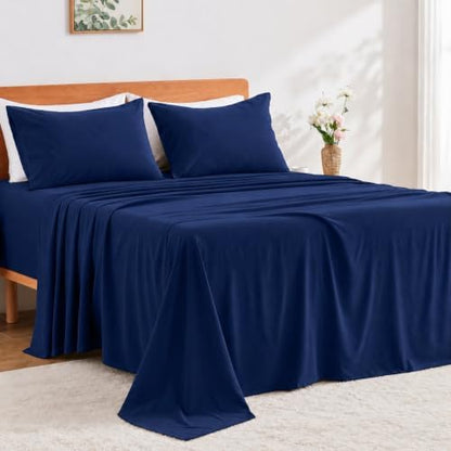 GOKOTTA 4 Piece King Size Sheet Set - Soft, Breathable & Cozy - Navy Blue