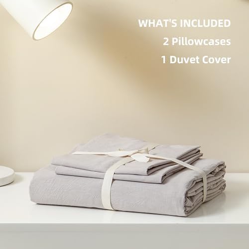 JIYUAN California King Washed Cotton Duvet Cover Set, Relaxed Linen Feel
