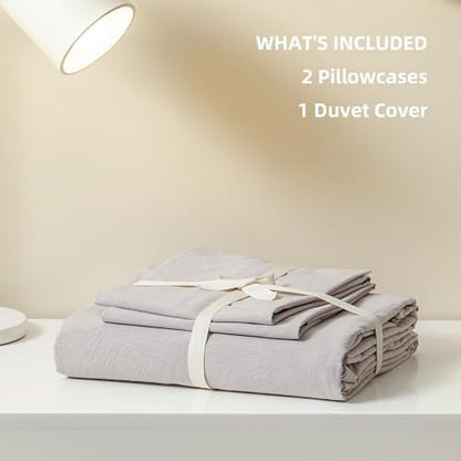 JIYUAN California King Washed Cotton Duvet Cover Set, Relaxed Linen Feel