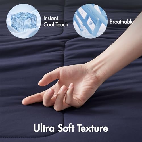 Madison Park Breathable Cooling Comforter King, Navy, 106x90