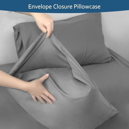 Moonsea Air Mattress Queen Sheet Set Deep Pocket Queen Sheets - 4 Piece Bed Sheets Queen Size Fade Resistant Fits 16in to 24in Pillow Top Air Bed Mattress - Grey