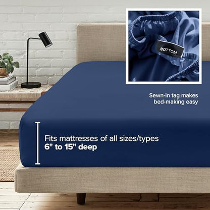 Bare Home Cal King Fitted Sheet - 1800 Ultra-Soft (Cal King, Dark Blue)