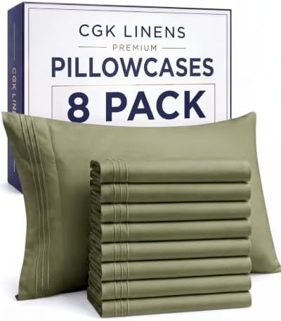 King Pillow Cases Set of 8 - Ultra Soft Pillowcase Covers - Sage Green