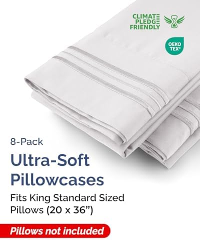 King Standard Pillow Cases Set of 8 - Soft Pillowcase Covers - French Grey