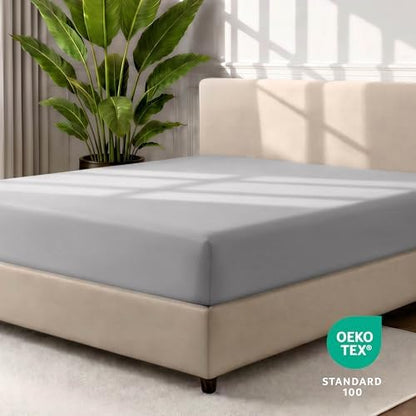 Bare Home Full XL Fitted Sheet - 1800 Ultra-Soft (Full XL, Light Grey)