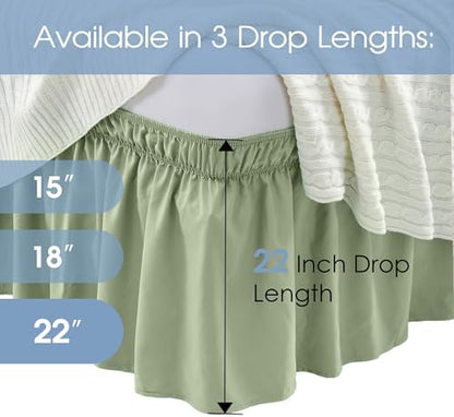 FreshCulture Queen Bed Skirt, Elastic Wrap Around Bed Skirt Queen Size, Bed Skirts for Adjustable Bed, Easy Fit with 22 Inch Drop Length, Hotel Quality Dust Ruffle for Queen Bed (Sage Green)