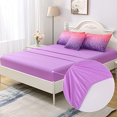 JQinHome Pink Purple Comforter Set Full/Queen Size, 6 Piece Bed in A Bag 3D Colorful Bedding Set for Girls Women (1 Comforter,2 Pillowcases,1 Flat Sheet,1 Fitted Sheet,1 Cushion Cover)