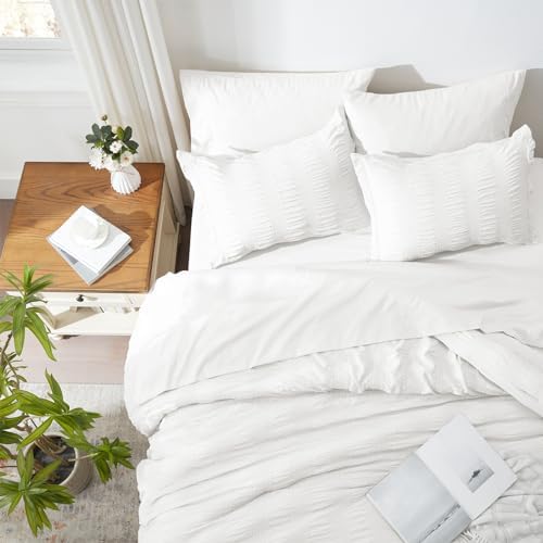Zzlpp Full Size Comforter Sets 7 Piece, White Bed in a Bag Full Bedding Set