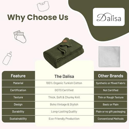 Dalisa Alina GOTS Organic Cotton Throw Blanket, Pepper Green, 60x80 in
