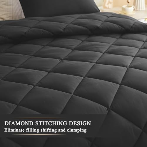 132x120 Alaskan King Comforter, Extra Large King Size Comforter Oversized, All Season Soft Lightweight Quilt Down Alternative Duvet Insert with 8 Corner Tabs(120x132, Black)