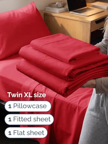 Extra Deep Twin XL Sheet Set - 3 Piece College Dorm Room - Red