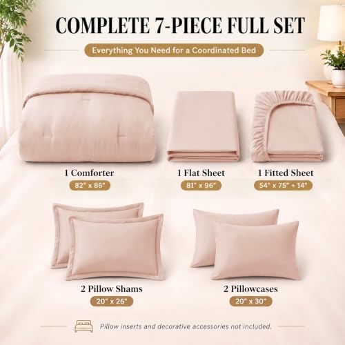 CozyLux Full Size Comforter Set Blush Pink, 7 Pieces Bed in a Bag