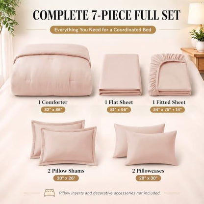 CozyLux Full Size Comforter Set Blush Pink, 7 Pieces Bed in a Bag