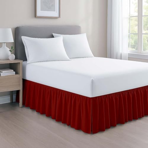 Mattress-Homes Ruffled Bed Skirt Split Corners with Platform, Tailored Fit Wrinkle Free Ultra-Soft Microfiber Dust Ruffle, Full 14" Drop, Burgundy