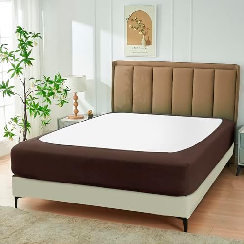 Box Spring Cover Queen Size-Brown Stretch Wrap Around 4 Sided Bed Skirt