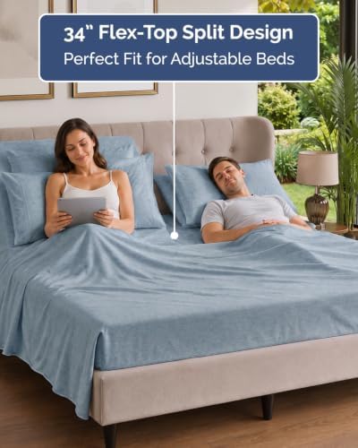 Flex Top Split Head King 6 Piece Sheet Set - Cooling - Heathered Blue