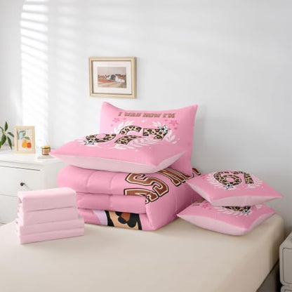 Erosebridal Six Seven Full Bedding Sets for Girls Leopard Print 67 Comforter Set 7 Piece for Kids Birthday Gifts,Cartoon 67 Number Print Bed in A Bag Pink Kawaii Princess Sheet Set with Comforter