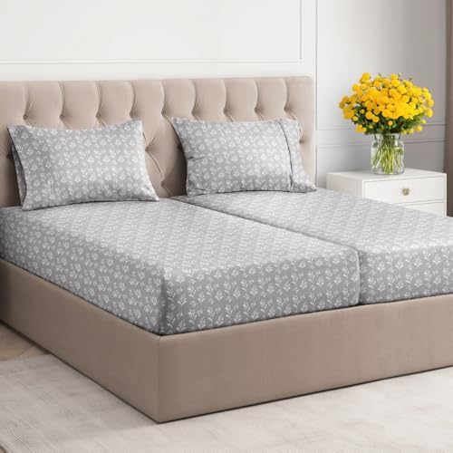 Split King 5 Piece Floral Sheet Set - Breathable & Cooling - Gray Sprig