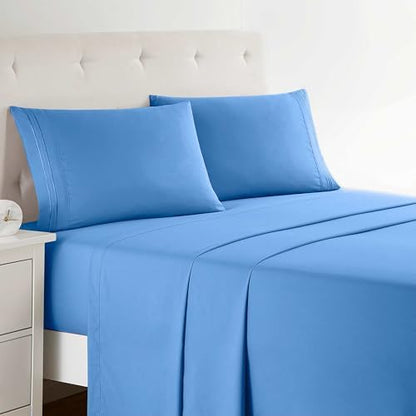 Clara Clark King Sheets Set, Deep Pocket Bed Sheets for King Size Bed - 4 Piece King Size Sheets, Extra Soft Bedding Sheets & Pillowcases, King Calm Blue