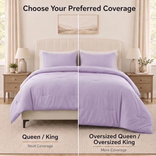 CozyLux Oversized King Comforter Set, 3 Pieces Lavender Quilted Bedding