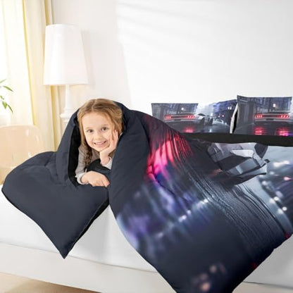 Erosebridal Kids Boys Sports Car Comforter Set Toddler White Race Car Bedding Extreme Sport Duvet Insert with 1 Pillowcase Boys Room Decor Cool Cars Toddler Comforter for Teen,Soft Microfiber