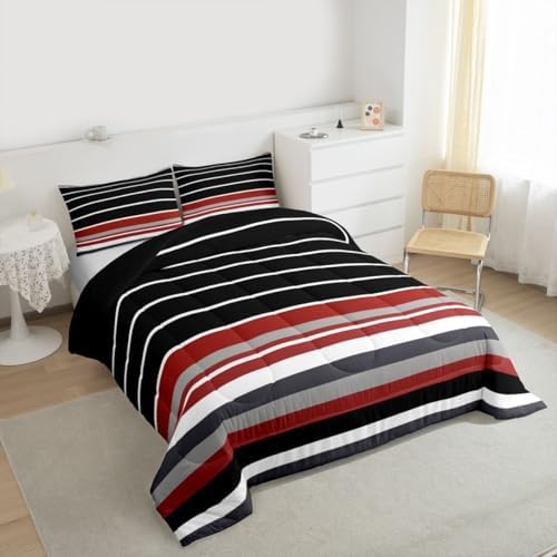 jejeloiu Stripes Comforter Set Geometric Bedding Set Twin Size 2 Pcs