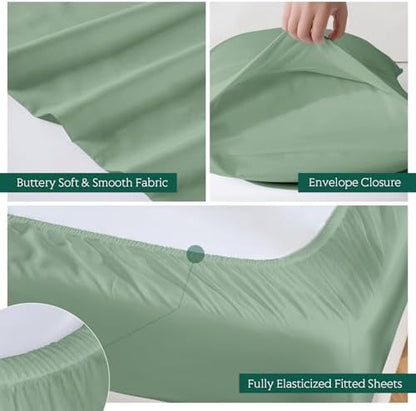 Cooling Sheets Set Cal King Size, Viscose Derived from Bamboo for Hot Sleepers | Deep Pocket Up to 16 Inch | Silky Soft & Breathable Bedding - 4PC (Cal King, Sage Green)