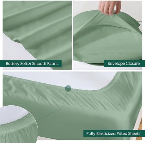 Cooling Sheets Set Queen Size, Viscose Derived from Bamboo for Hot Sleepers | Deep Pocket Up to 16 Inch | Silky Soft & Breathable Bedding - 4PC (Queen, Sage Green)