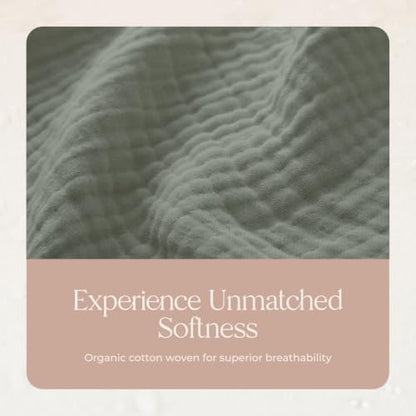100% Cotton Organic Muslin Throw Blanket for Adults GOTS & Fairtrade Certified Organic Cotton - Couch Living Room and Bedroom Decor - 4 Layer Super Soft and Cozy (Shadow, Queen)