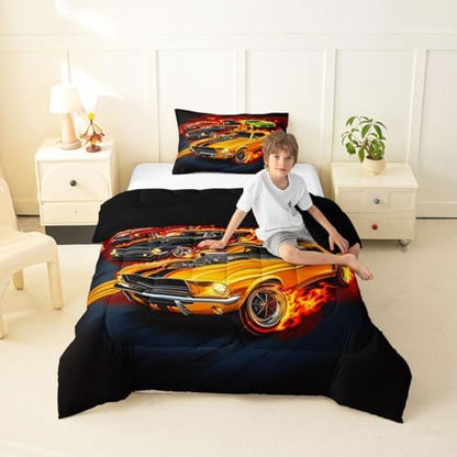 Feelyou Boys Race Car Kids Comforter Set Twin Size for Kids Boys Girls