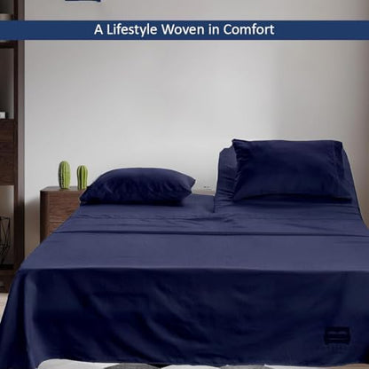 4 Piece Flex Head King Sheet Set 34" Top, 100% Egyptian Cotton, Navy Blue