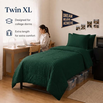 CozyLux Twin XL Comforter Set 5-Piece Emerald Green Seersucker Bed in a Bag