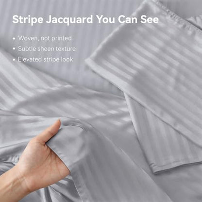 Cooling Sheets Set Full Size, Viscose Derived from Bamboo for Hot Sleepers, Double Stitching, Deep Pocket to 16 Inch, Silky Soft and Breathable Bedding, 4PC (Full, Jacquard Light Grey)