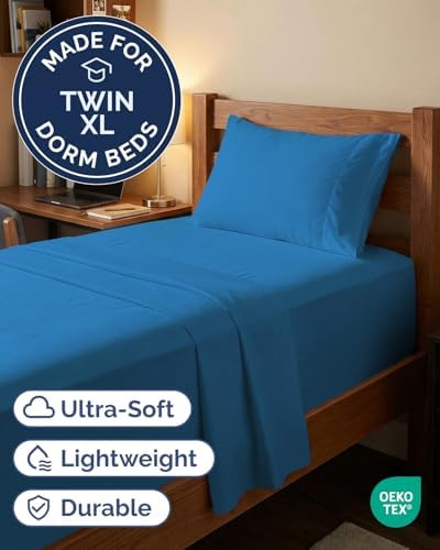 Extra Deep Twin XL Sheet Set - 3 Piece College Dorm Room - Denim Blue