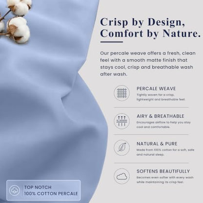 ZOYER 100% Cotton Sheets – California King Percale Bedding, Cooling & Breathable, Durable with a Crisp, Soft & Comfortable Feel, 14" Deep Pocket, 4-Piece Set, Dusty Blue