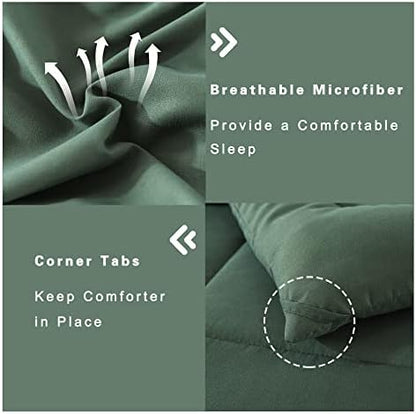 DOWNCOOL King Size Comforter Set -All Season Bedding Comforters Sets with 2 Pillow Cases -3 Pieces Bed Set Down Alternative King Bedding Set -Sage Green King Comforter Set(102"x90")