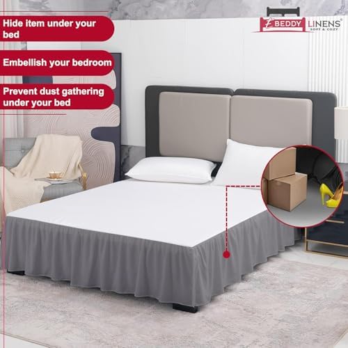 eBeddy Linens Dust Ruffle Bed Skirt Twin 16 Inch Drop – Split Corner Platform Style, 100% Microfiber, Dark Grey Solid, Tailored Fit, Wrinkle-Resistant, Hidden Storage, Hotel Luxury
