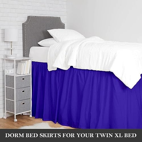 Crown Collection 34 Inch Drop Twin XL Size Dorm Bed Solid Bed Skirt Stylish Ruffled Pattern Split Corner Easy Fit Easy Care Fade & Wrinkle Resistant- Micorfiber