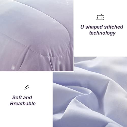 Dinjoy Girls Comforter Set Full Size Colorful Ombre Purple Rainbow Bedding Set Bed in A Bag for Kid Teen Girls 7 Pieces (1 Comforter, 1 Flat Sheet, 1 Fitted Sheet, 2 Pillow Shams, 2 Pillowcases)