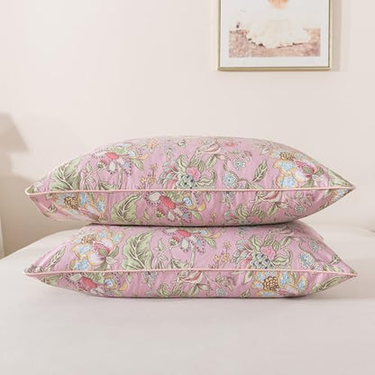FADFAY Queen Sheet Set 4Pcs 100% Egyptian Cotton Sheets Deep Pocket Soft Breathable Vintage Misty Pink French Country Bedding Shabby Cottagecore Floral Bedding Luxury Hotel Quality for All Seasons